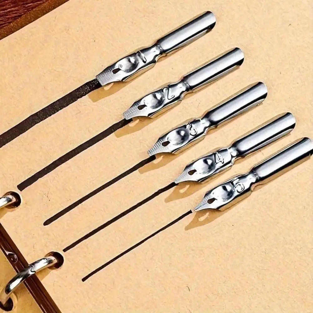 Retro Punk Dipped in Water Pen European Style Vintage Luxury Metal Signature Pen Replaceable 5 Nib Machine Feather Pen