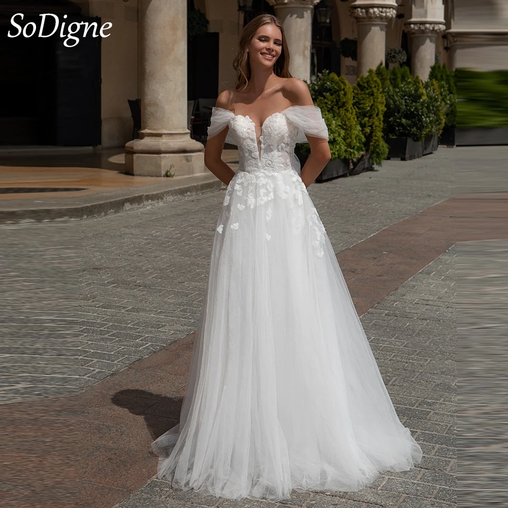 

SoDigne Boho Wedding Dresses A-line Sweetheart Tulle Sleeveless Bride Gowns Long 2024 Women Bridal Dress robe de mariée