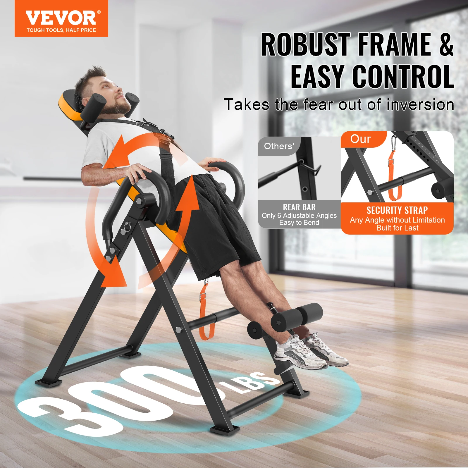 VEVOR Inversion Table Decompression Back Stretcher Machine Strength Training Equipment with Headrest Ankle Lock Adjustable Belt