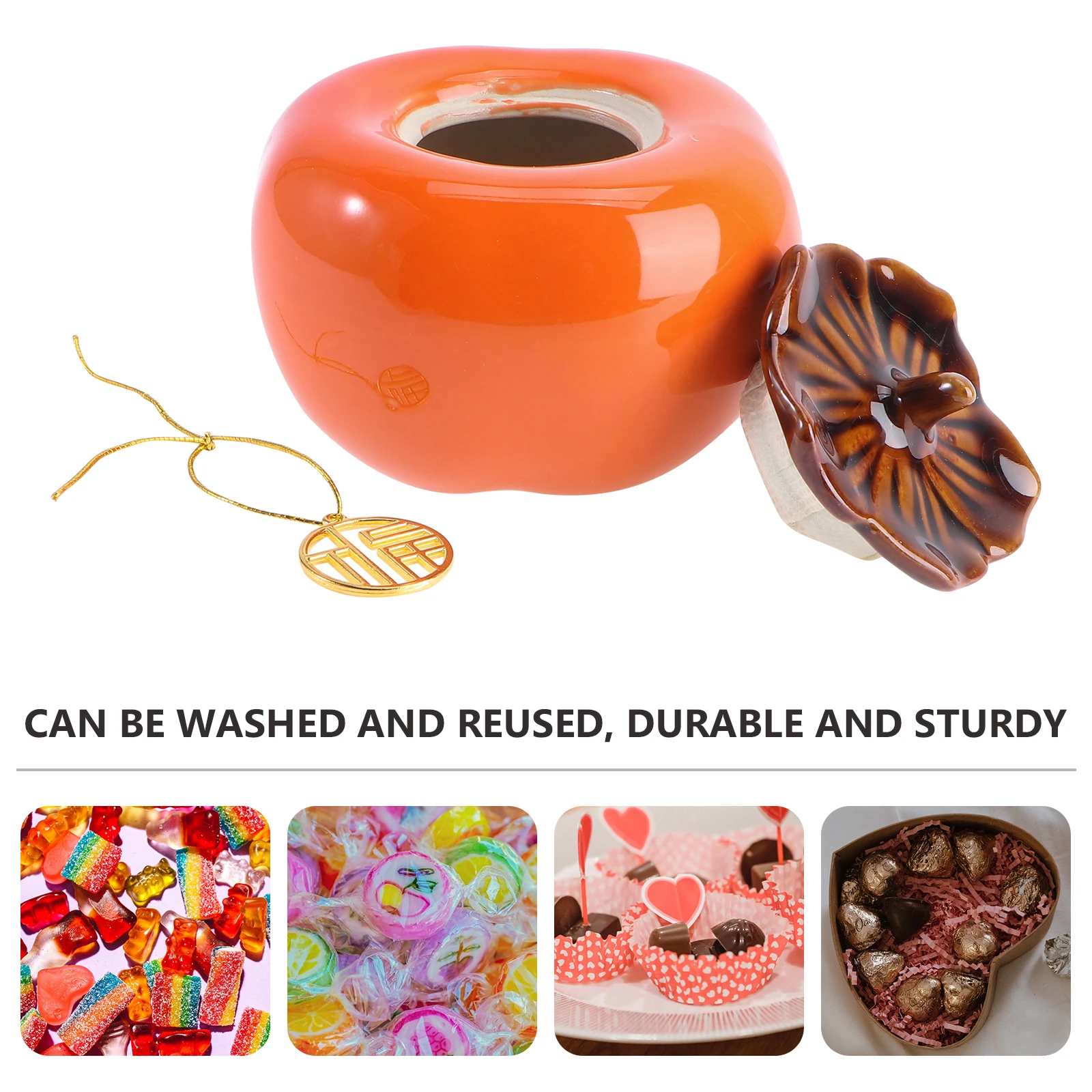 

1Pcs Creative Persimmon Candy Jar Ceramic Tea Canister Elegant Design for Home Party and Tea Store Usage Wedding Candy Jar