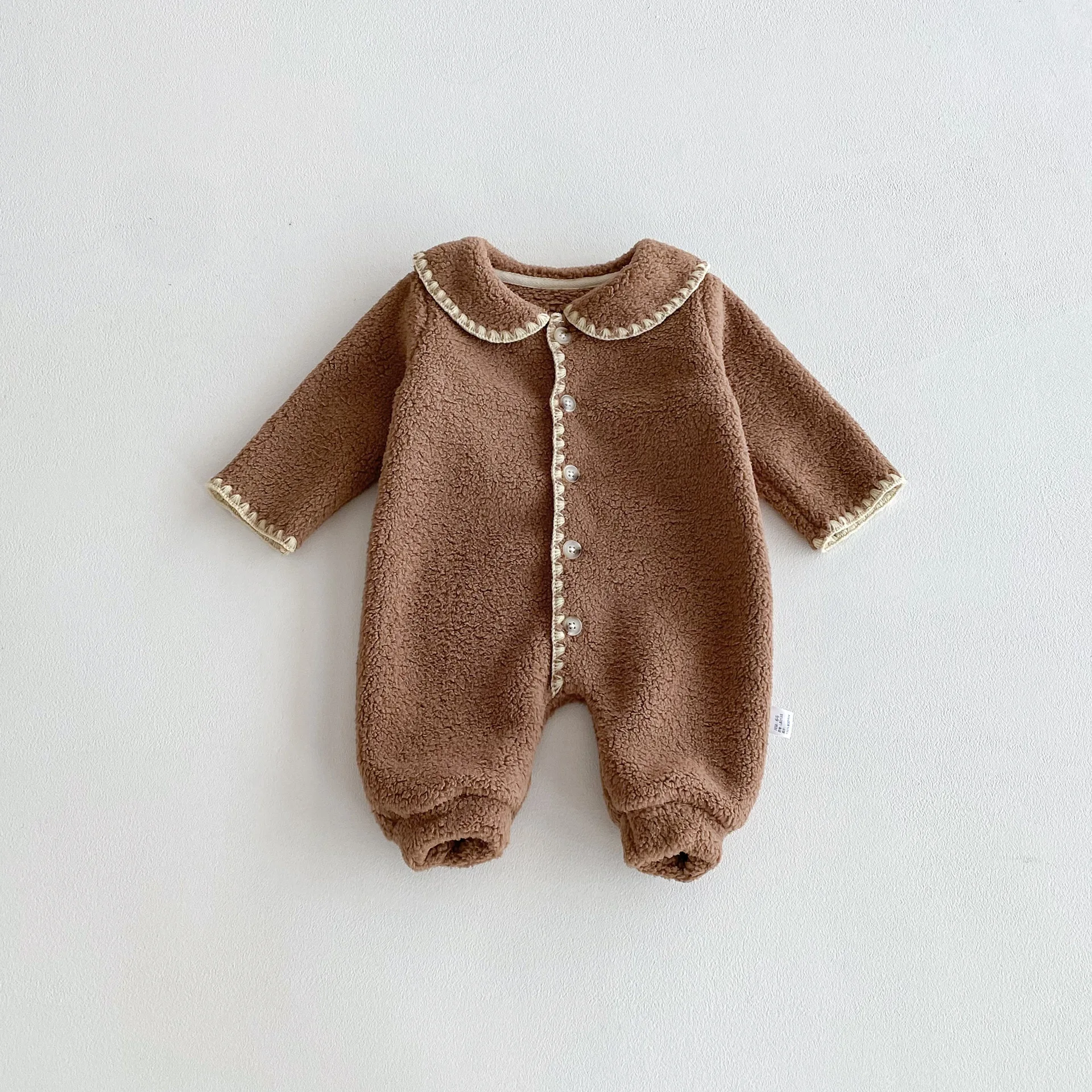 ZOETOPKID Winter-Strampler für Babys mit Revers und Fleece-Futter, langärmelig, für Jungen und Mädchen, Plüsch-Overall mit langen Ärmeln. – Detail 14