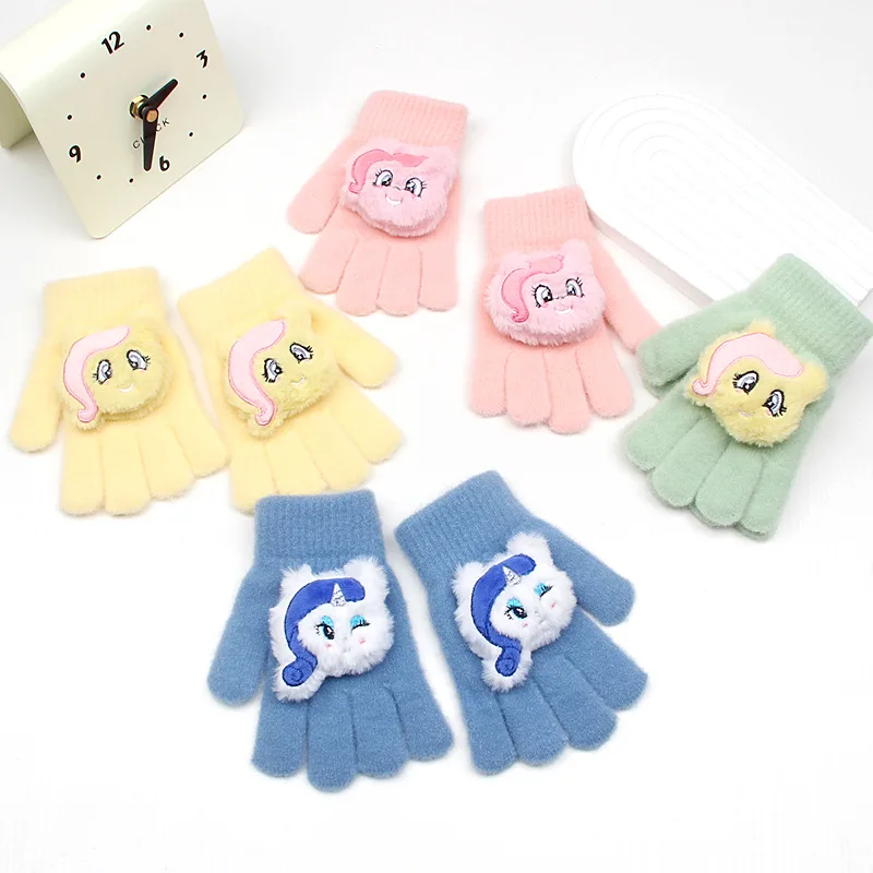 Miniso für My Little Pony Kinderhandschuhe, Cartoon-Mädchen, warm, fünf Finger, geteilte Fingerhandschuhe, Wolle, Stricken, Winter, 3–10 Jahre