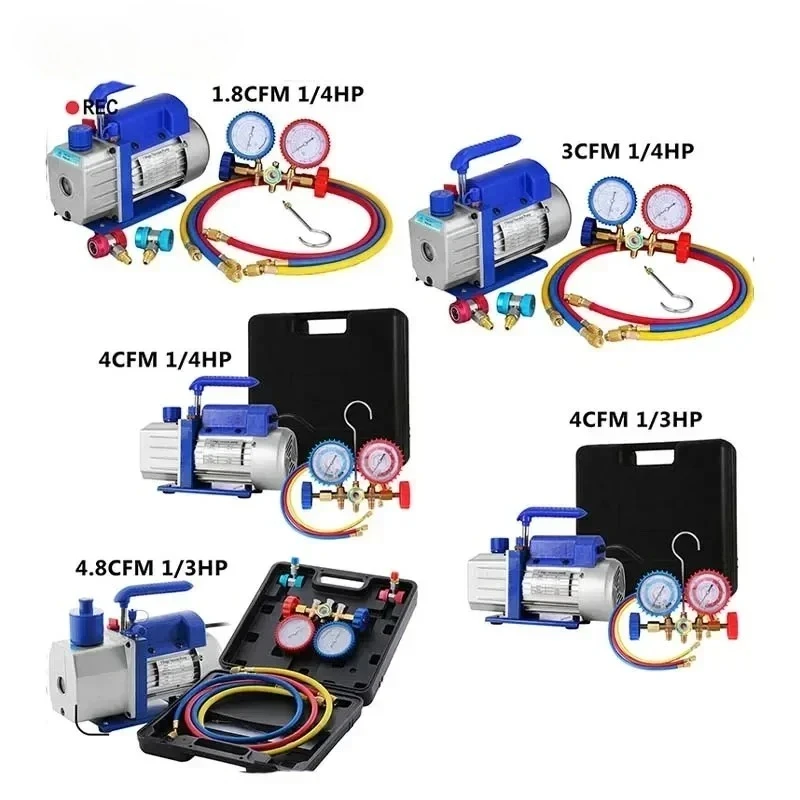 

SIHAO 3CFM Вакуумный насос хладагента переменного тока с маномерами HVAC Холодильная вакуумная упаковка Кондиционер Обслуживание автомобилей