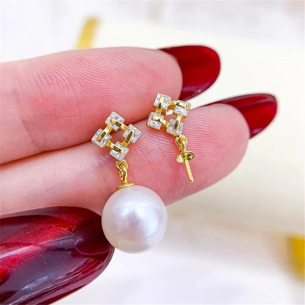 

DIY Pearl Mini Accessories S925 Pure Silver Ear Stud Empty Holder Gold Silver Earrings Fit 8-11mm Oval E303