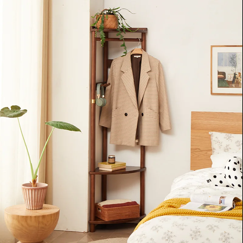 Corner coat rack Solid wood floor-to-ceiling hanger Beech simple bedroom door Vertical corner small apartment rack