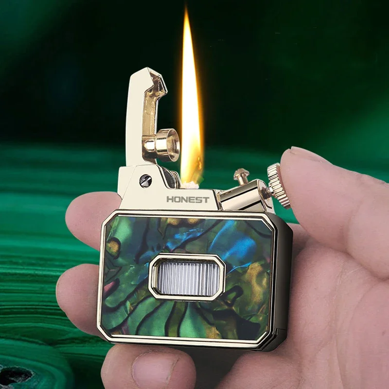 HONEST high-end retro lighter metal windproof visual window compression ignition portable lighter men's smoking gift