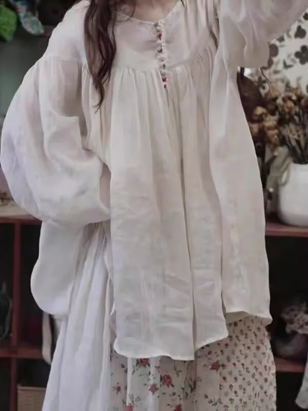 

Casual Loose Long Sleeve Cotton Shirt Versatile Design Spring Autumn New Fashion plus Size Comfortable Linen Tops F562