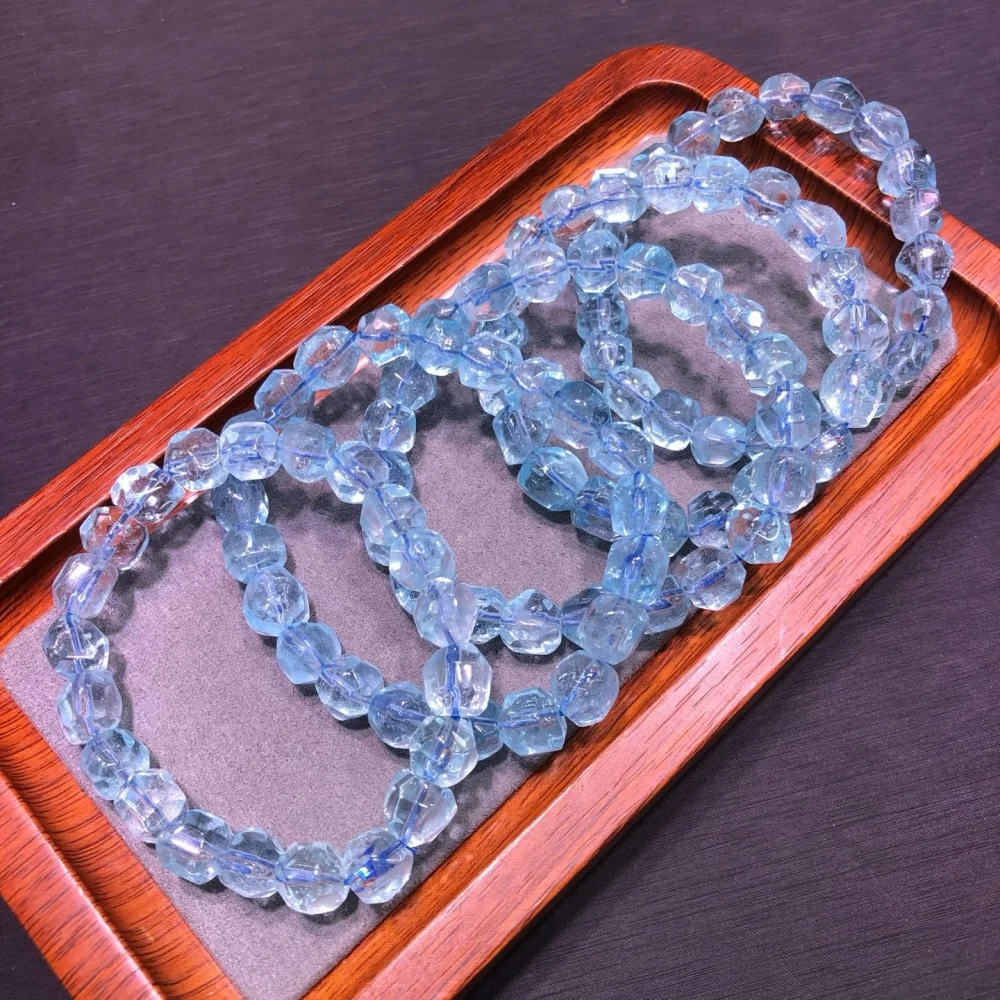 Natural Blue Topaz Freeform Beads Bracelet Crystal Stretch Healing Fashion Polychrome Gemstone Birthday Present 1PCS