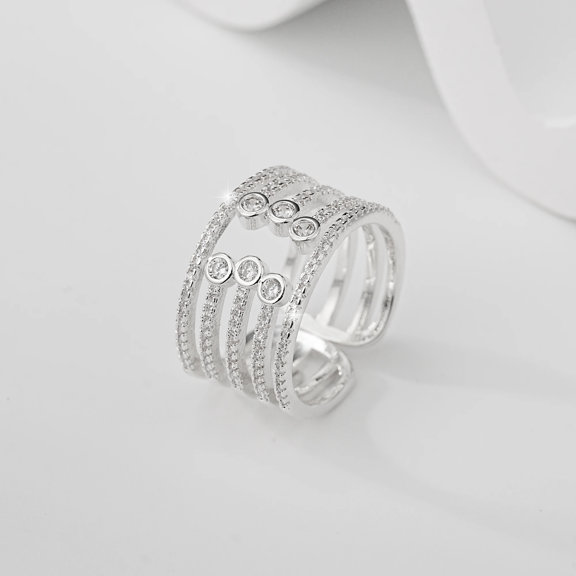 

Adjustable Rings for Women 925 Sterling Silver Sparkling Multi-Layer CZ Open Ring Elegant Statement Jewelry Gift for Her