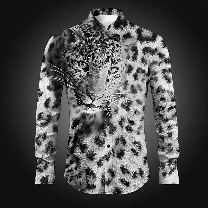 2025 camisa de solapa con estampado de leopardo para hombre, moda informal para hombre, nuevo diseño, suave y cómodo, talla grande XS-6XL