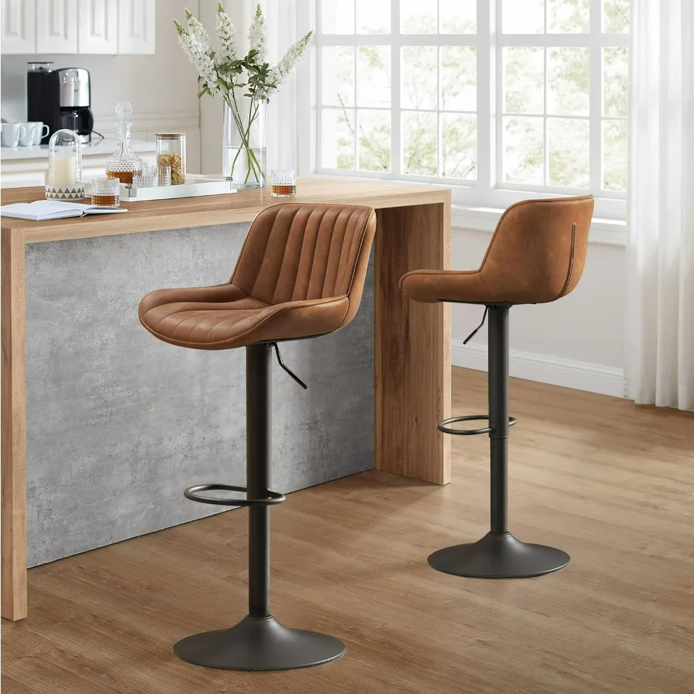 

Swivel Bar Stools Set of 2, Adjustable Counter Height Bar Stools with Back Tall Bar Chairs PU Leather Barstools for Kitchen