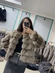 50CM Natural Real Fox Fur CoatWomen Winter naturalne futro Kamizelka Moda szczupła Odzież wierzchnia Prawdziwe futro lisa Kamizelka Lis