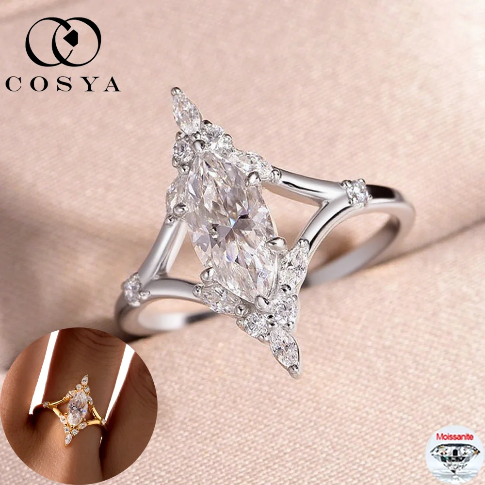 

COSYA 5*10 мм кольцо с муассанитом огранки маркизы S925, серебро 18 карат, золото с лабораторным бриллиантом, роскошное обручальное кольцо для женщин, сверкающие ювелирные изделия