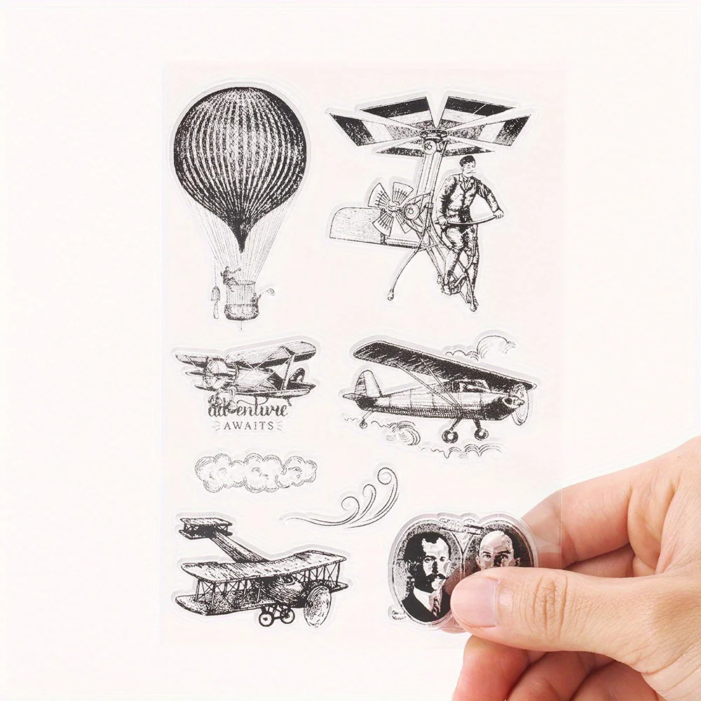 Vintage Aviation Series Clear Silicone Stamps Set for Scrapbooking Decor Supplies Card Making Material Transparent Rubber Stamp