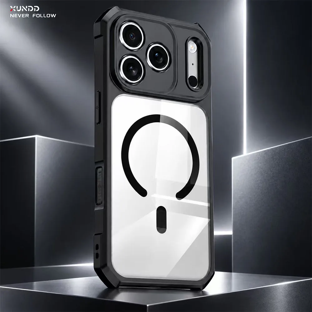 XUNDD For iPhone 18 Pro Max Case, Shockproof Airbag Magnetic Kickstand Anti-Drop Cover PC TPU Clear Anti-Yellow Funda