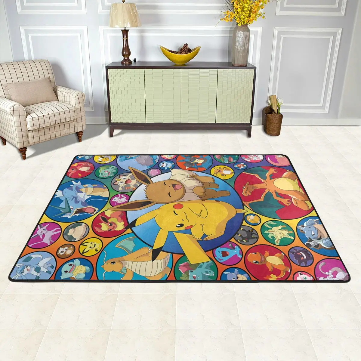 Pikachu Cartoon Carpet For Living Room Bedroom Coffee Table Sofa Modern Art Waterproof Floor Carpets Non Slip Custom Rug