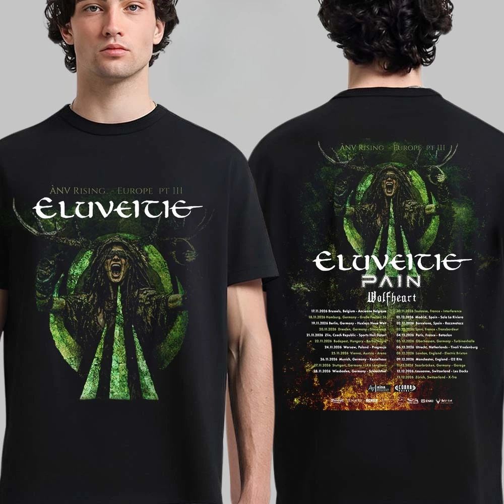 Camiseta de Algodão Eluveitie Unissex de Verão com Manga Curta, T-shirt de Marca de Moda Luxuosa e Casual Vintage