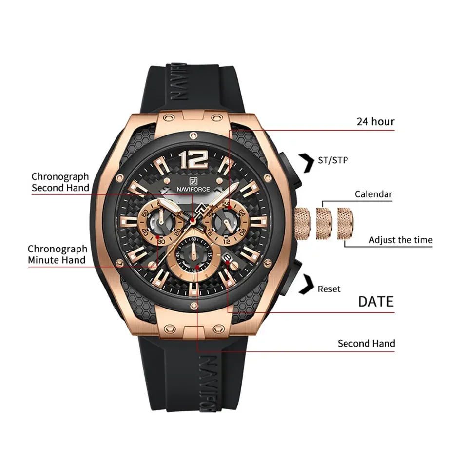 NAVIFORCE Men Multifunction Luxury Silicone Strap Watches Men\'s Wristwatch Quartz Wrist Watch Chronograph 2025 Relogio Masculino