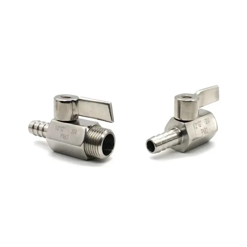 304 Stainless Steel Hose Barb Mini Ball Valve Sanitary Grade  1/8 1/4 3/8 1/2 BSP - 7 8 10 12mm For Gas Water Oil Micro-Valve
