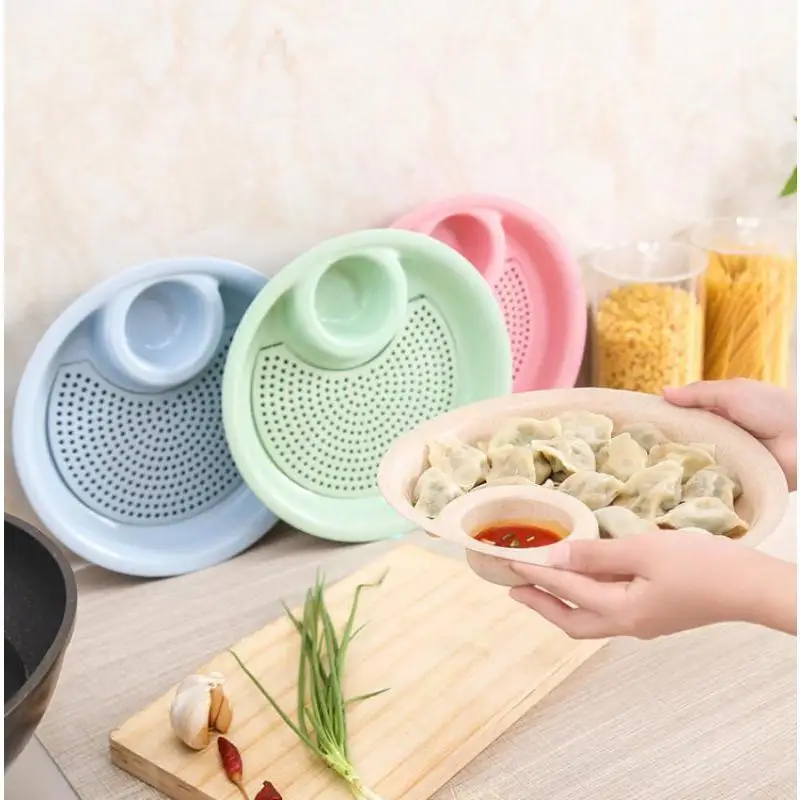 

Блюдце для закусок, тарелка, блюдо для соуса, сливная пищевая двухслойная конструкция, миска для пельменей, удобные кухонные инструменты, принадлежности