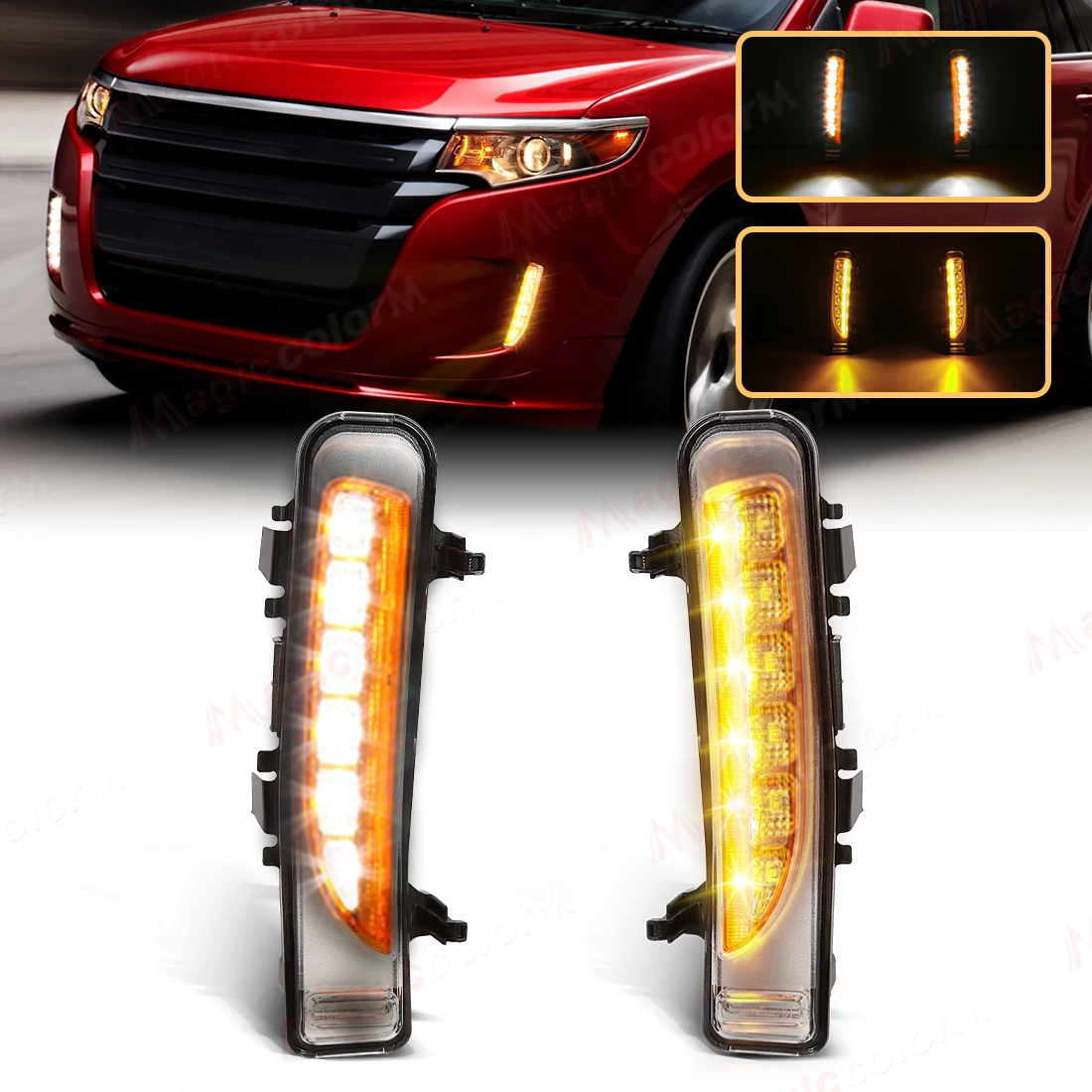 For Ford Edge 2009 2010 2011 2012 2013 2014 LED Daytime Running Light DRL Dynamic Turn Signal White Yellow Foglamp Headlight 12V