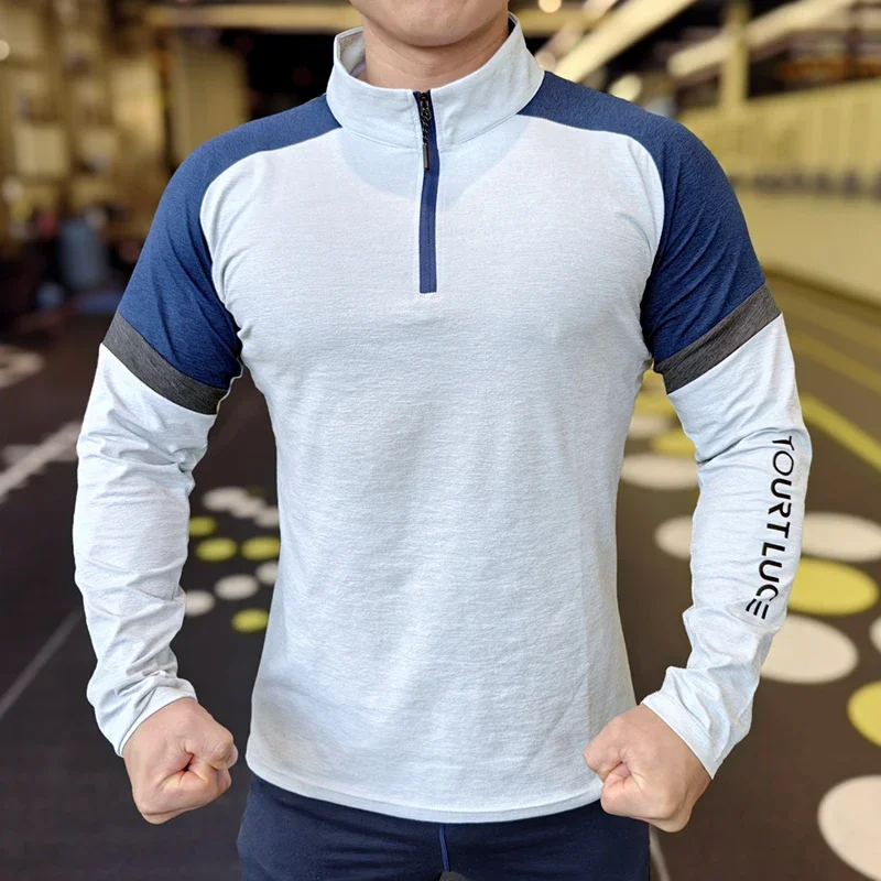 Men Compression Running T-Shirt Breathable Elastic Sweatshirt Long Sleeve Tight Tops Training Jogging Sport Clothing F4S0