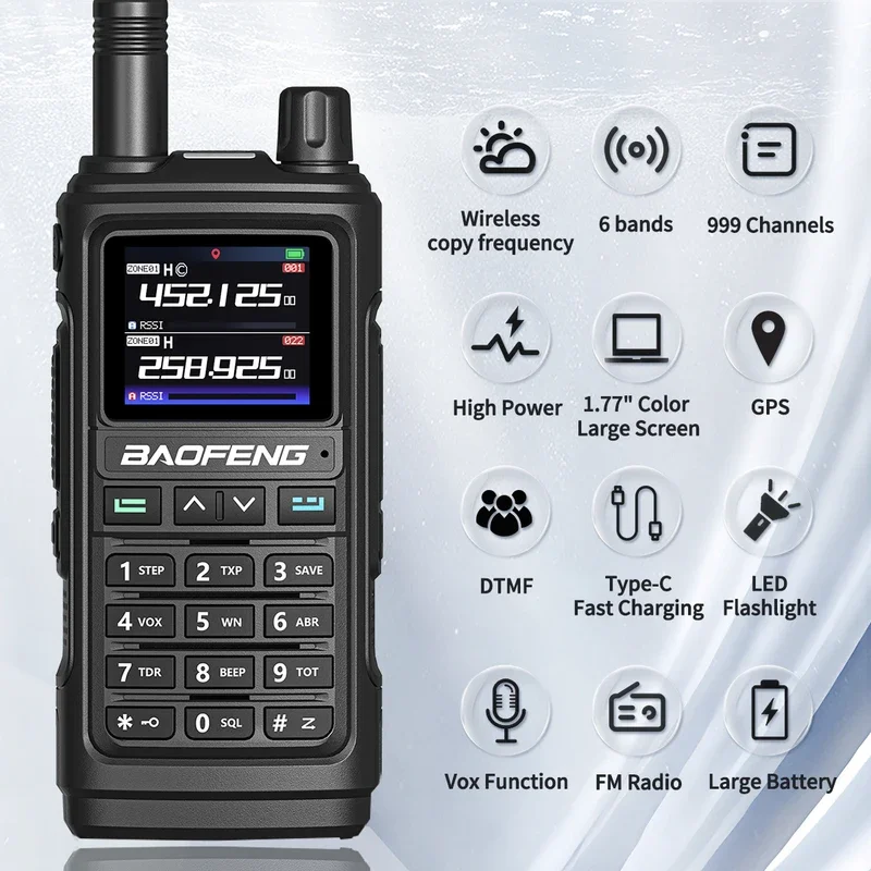 Baofeng UV 17 PRO GPS Air Band Walkie Talkie 999CH Беспроводная Частота копирования NOAA шесть диапазонов Любительская двухсторонняя рация для охоты