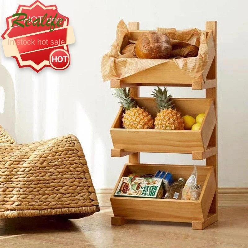 

Realife Three Layer Wooden Kitchen Storage Rack Fruit And Snack Storage Rack Kitchen Seasoning Bottle Vegetable Storage Rack New