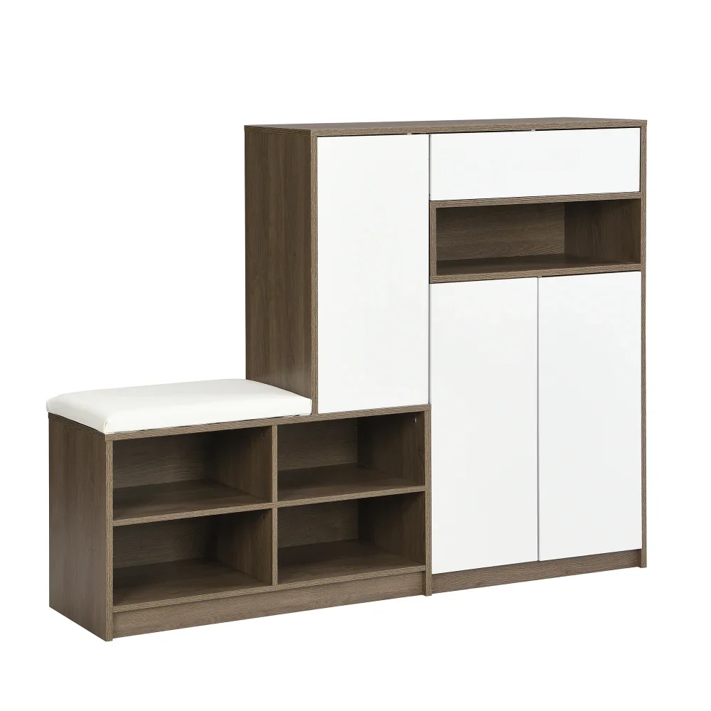 Schuhschrank, Schuhbank, Schuhregal mit gepolstertem Sitz, vielseitige Schuhaufbewahrungslösung mit Regalen für den Flur 140*35*110 cm – Detail 11
