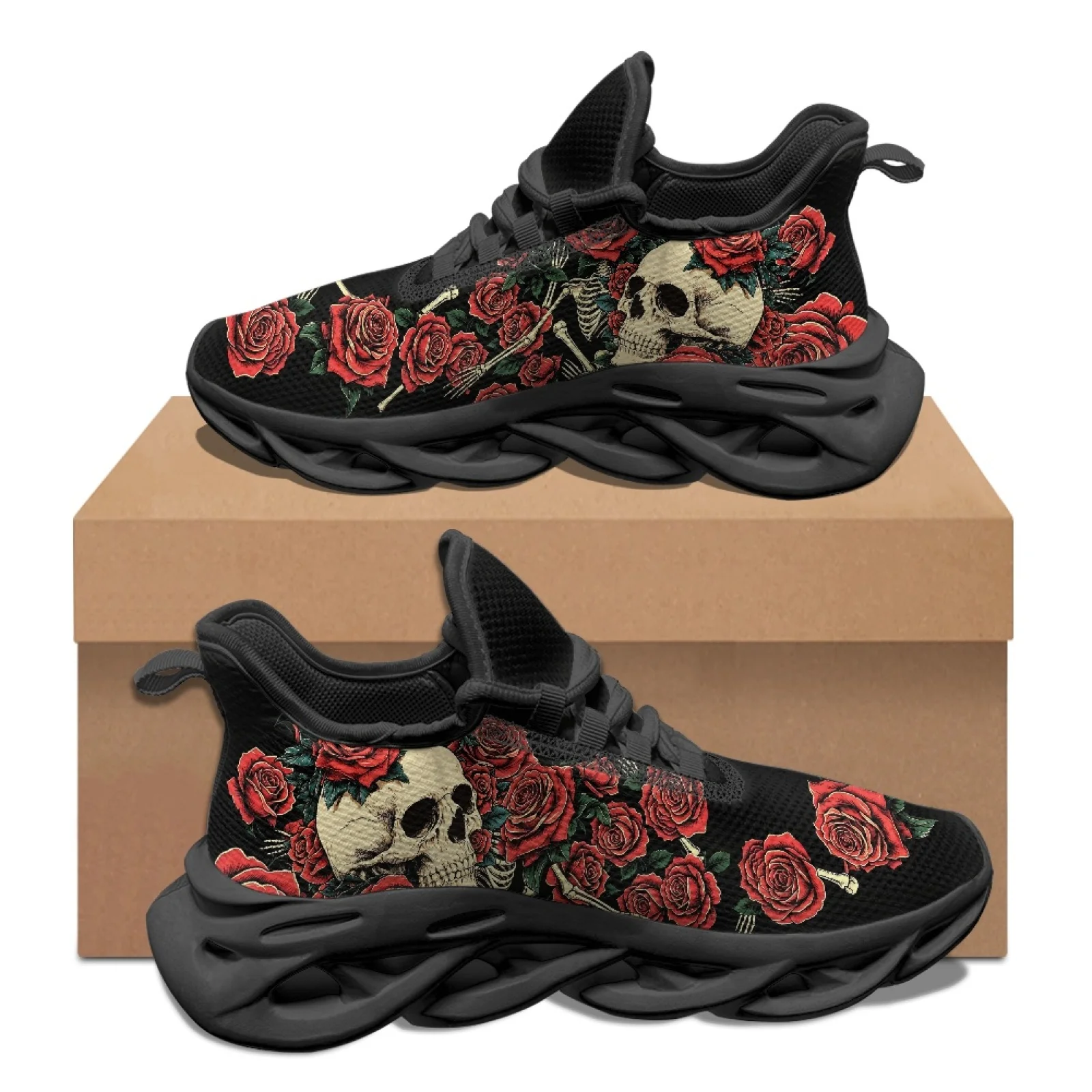 PENSTROLL Skull Red Rose Mens Running Shoes Mesh & EVA Fashion Sneakers Non Slip Athletic Sneakers for Jogging