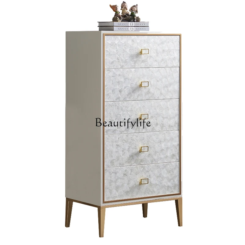 

Light Luxury Bedroom Storage Bed Head Side Cabinet Drawer Chest of Drawers Storage Cabinet Marble Stone Plate