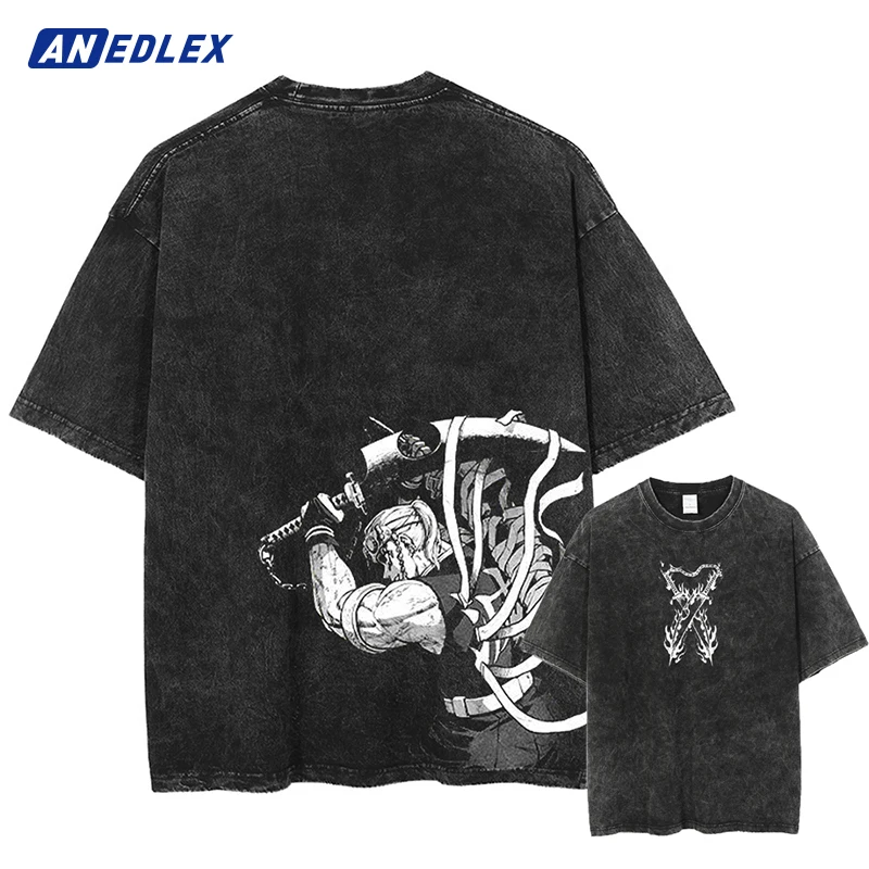 

Men Streetwear Hip Hop T Shirt Oversized Japanese Anime Graphic T Shirt Summer Washed Black Tshirt Harajuku Cotton Tees Tops