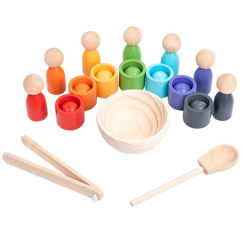 Jeu de trieur de documents en bois pour tout-petits, apprentissage précoce Montessori, ensemble pour 7 documents fins, classification de boules et tasses, jouet cadeau