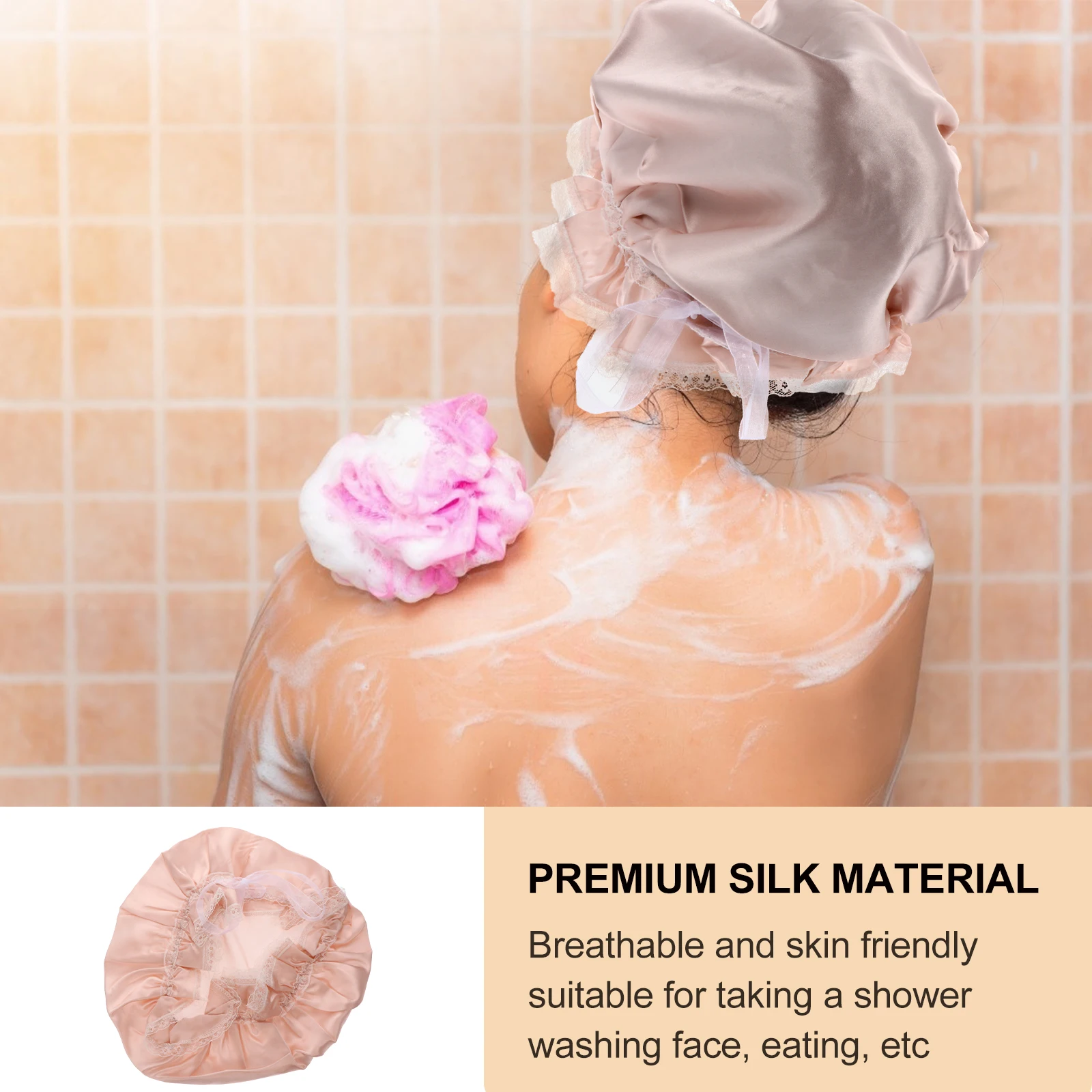 

Silk Bonnet Hair Care Sleep Hats Satin Women High Elastic Moisture Retention Breathable Bouffant Caps Shower Head