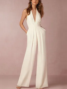 Damenmode Strampler Overall 2024, neues Bankettkleid, sexy, rückenfrei, tiefer V-Ausschnitt, Neckholder-Hose, Overall für Damenbekleidung