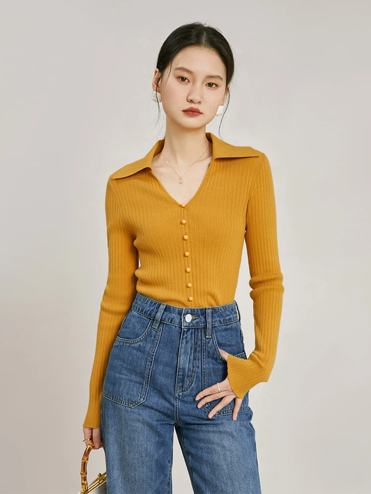 ZIQIAO French Ice Velvet Polo Women'S Pullovers Design Sense 2023 Spring New Slim Underlay Pullovers For Women Office Lady