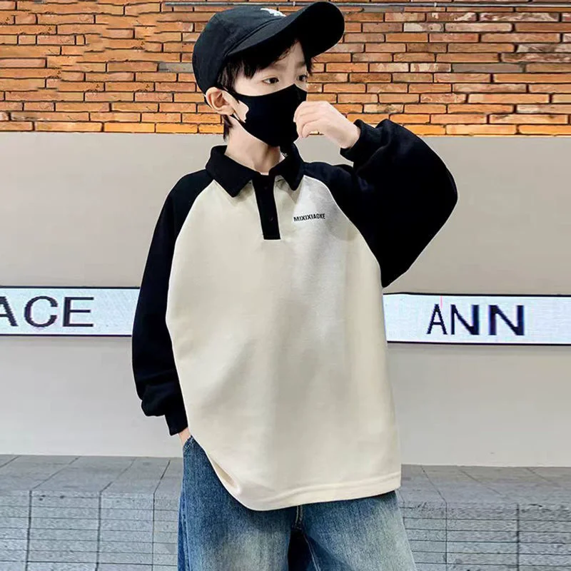 

Модный свитшот для мальчиков, весенне-осенний детский повседневный свободный пуловер, топы с длинными рукавами для подростков, детская одежда для детей 5-14 лет