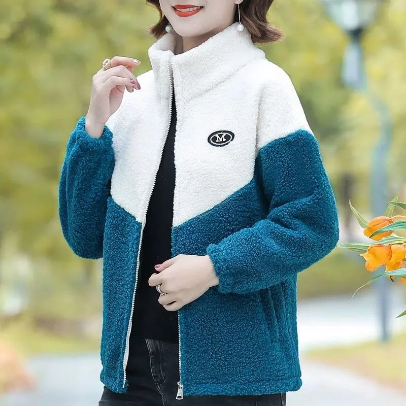 Mẹ Của Mùa Thu Áo Khoác Mùa Đông Với Lambswool Và Bộ Lông Ngắn Dạng Hạt Cashmere Phối Cho Phụ Nữ Nước Ngoài Giả Cừu Cắt Lông Xù Lông