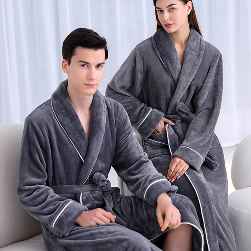 Female Winter Warm Long Kimono Robe Women's Coral Velvet Thick Couple Bathrobes Men Pajamas Shower Robe Bath Towels For Adults