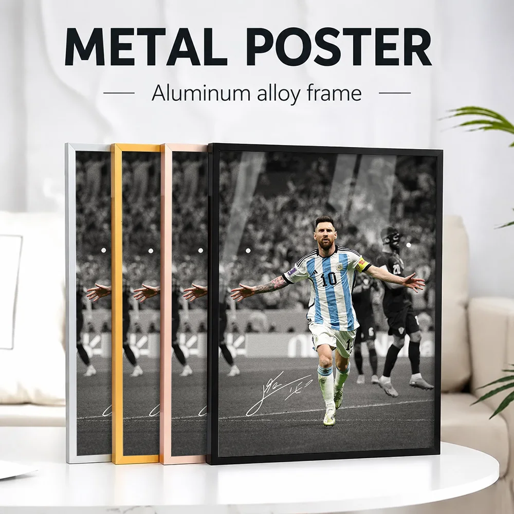 Messi Argentina Celebration Framed Metal Print Customized Photo Energetic Graphic Style Wall Art For Bedroom Football Fan Gift