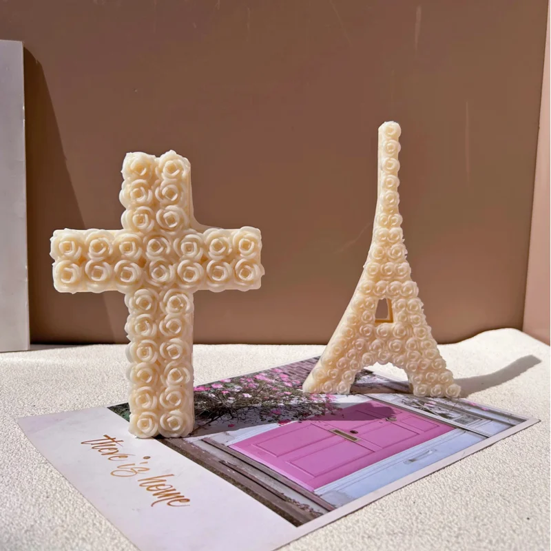 

DIY Rose Cross Candle Silicone Mold Rose 3D Paris Tower Silicone Mold Handmade Eiffel Tower Resin Gypsum Silicone Moulds