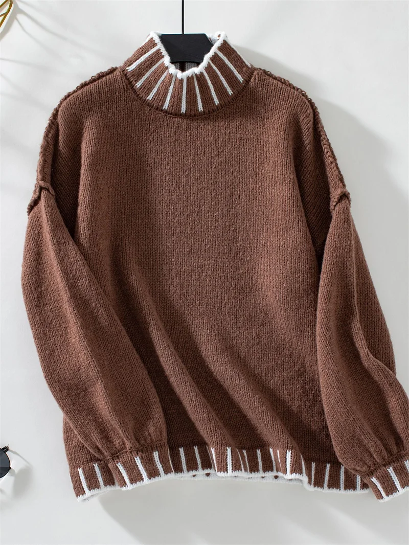 Womens Long Sleeve Knit Turtleneck Tops Fashion Sweater Pullover Knitted Striped Cable Knit Fall Winter Outfits