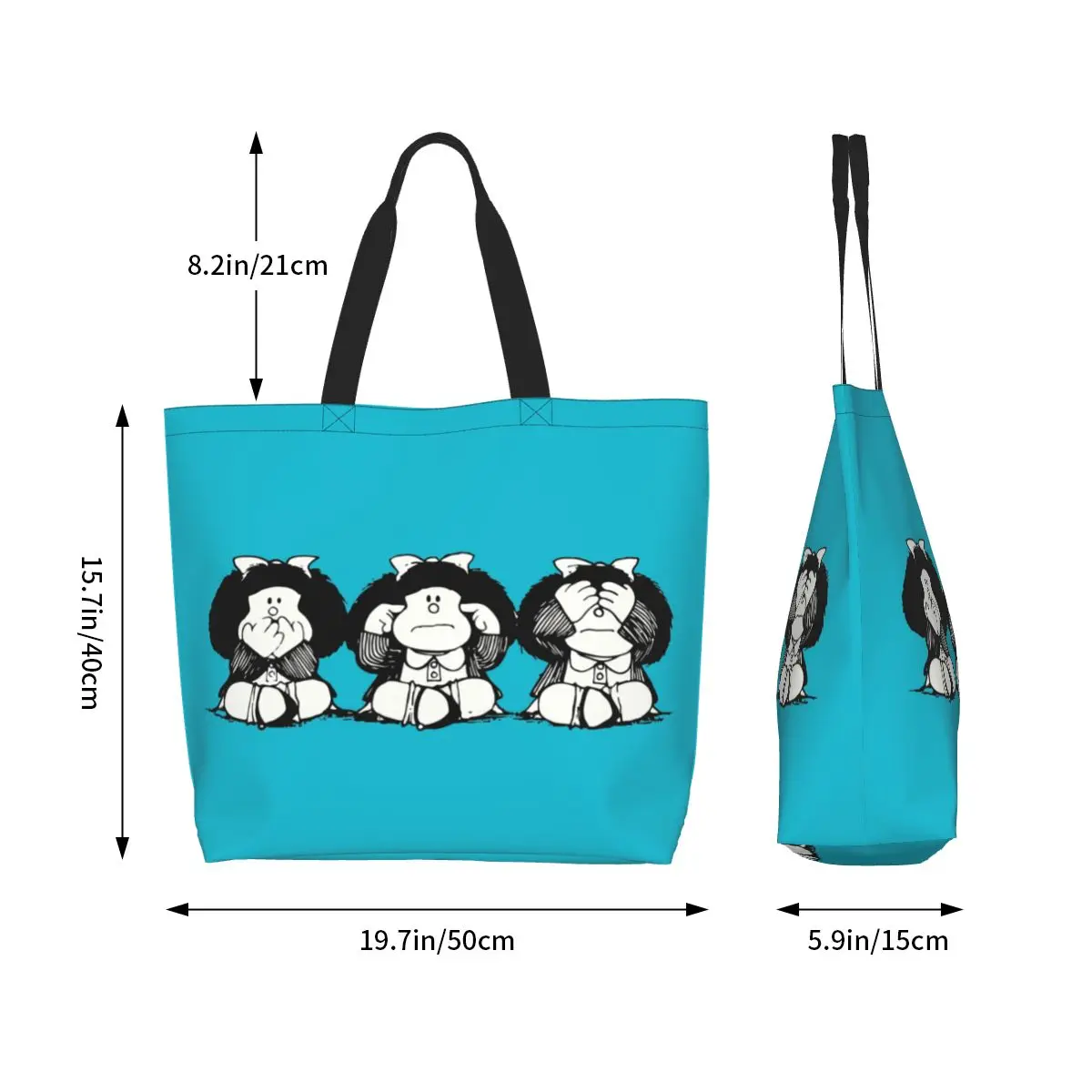 مخصص أزياء طباعة الفكاهة مافالدا حمل حقيبة تسوق قماش دائم الكتف المتسوق الكرتون مانغا كوينو حقيبة يد