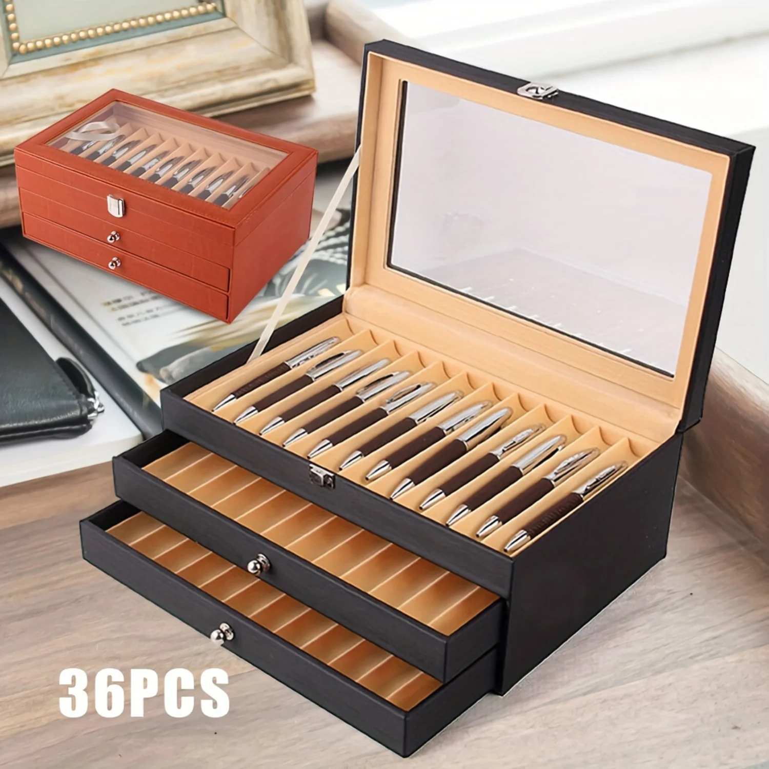 

Premium Leather Fountain Pen Holder Display Case Organizer Box for Collectors