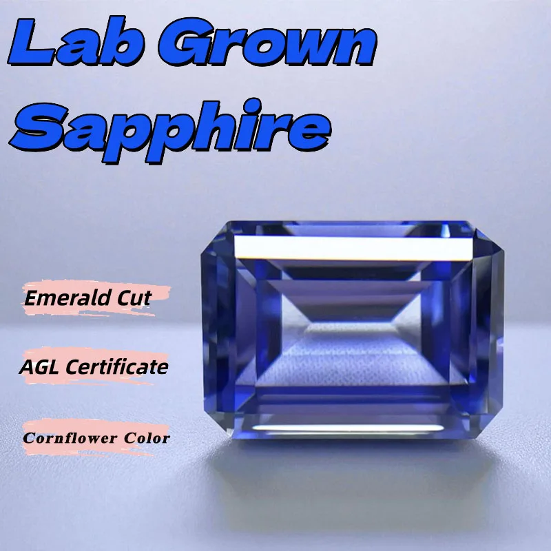 

Hot Sale Lab Grown Sapphire Emerald Cut Cornflower Color Charms Jewelry Ring Making Main Materials Selectable AGL Certificate