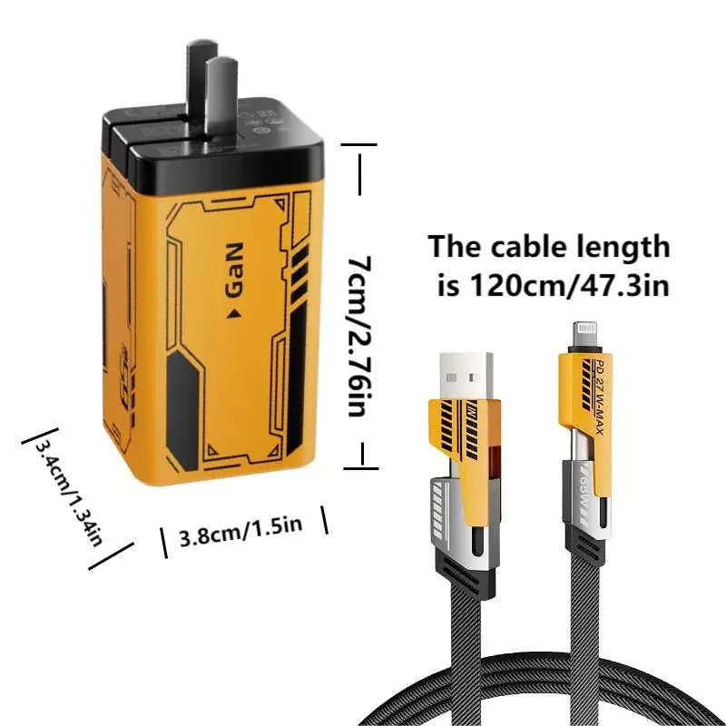 65W Portable Gallium Nitride Charger Gift Box Three-Port Fast Charger 2C1A Suitable For TYPE-C, Lightning Multi-Port PD Plug Cha