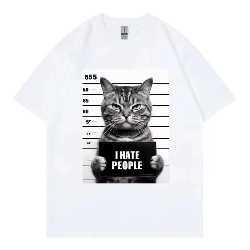 I Hate People Funny Cat Meme T-shirts Men Women Clothing High Street Fashion Trend T-shirt Summer Casual Loose Cotton T Shirts