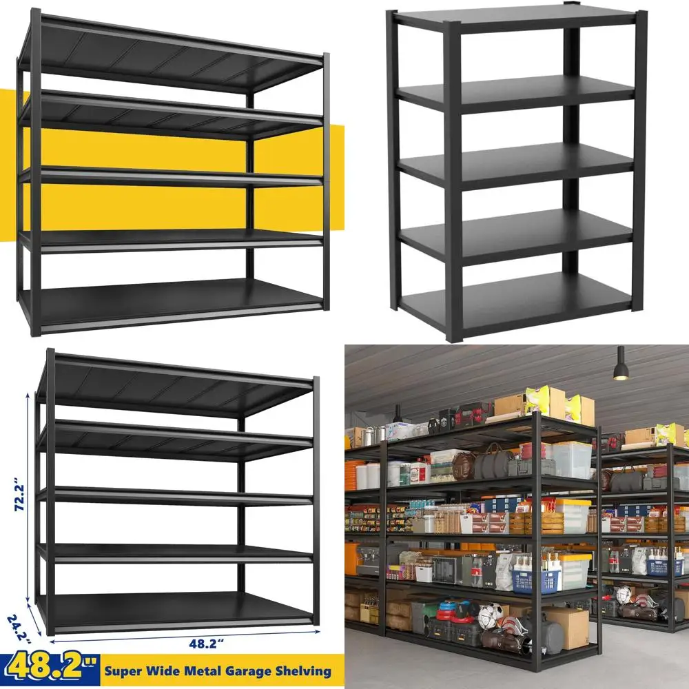 Prateleiras de armazenamento de metal ajustáveis de 5 camadas para serviço pesado para garagem, resistência industrial, comporta até 3000 libras