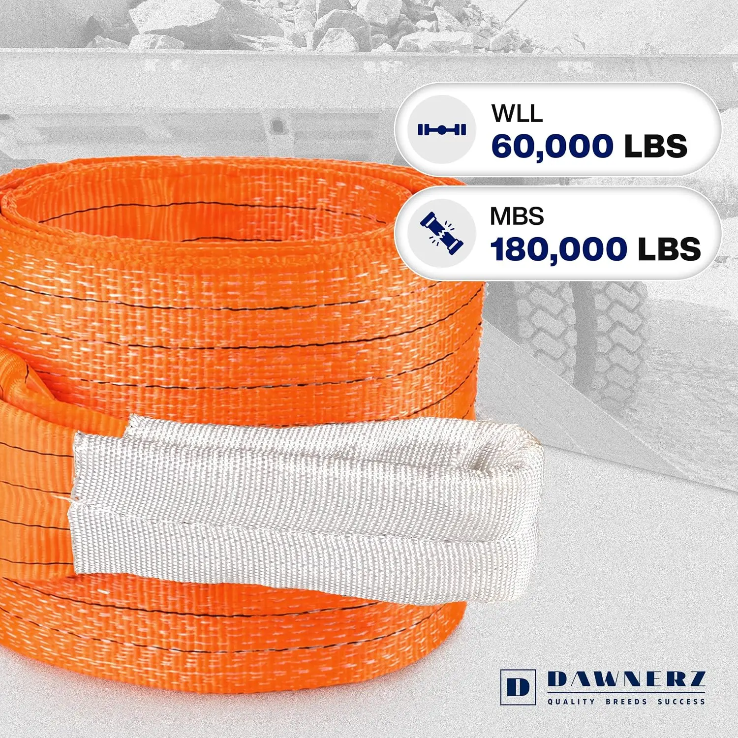 Recovery Tow Strap Heavy Duty 20 ft 180 000 lbs MBS | Tow Rope 6 m 80 US Tons for Truck Bus and Tractor