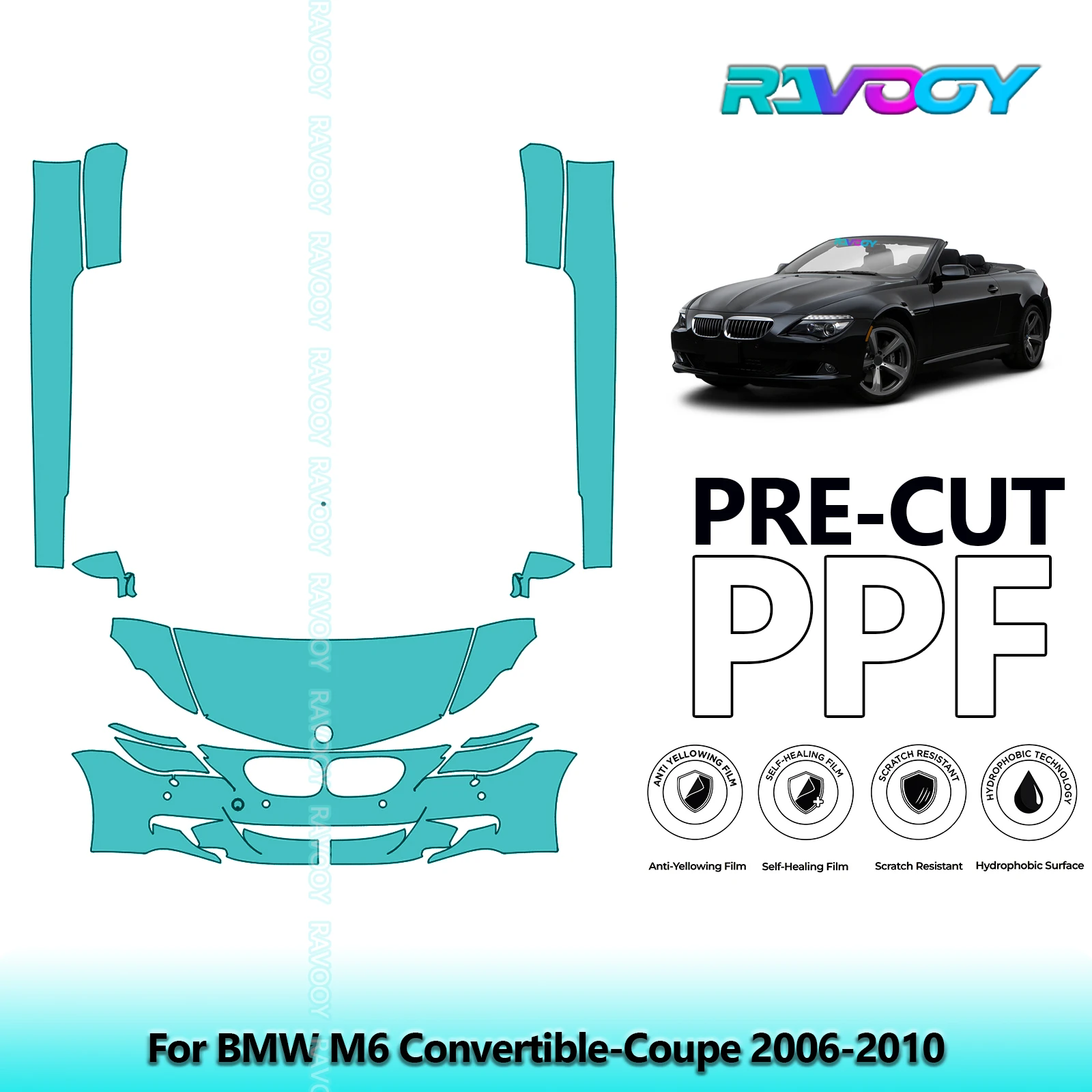 

8.5Mil Precut Paint Protection Film PPF Clear Bra Front Kit+Rockers For BMW M6 Convertible-Coupe 2006-2010